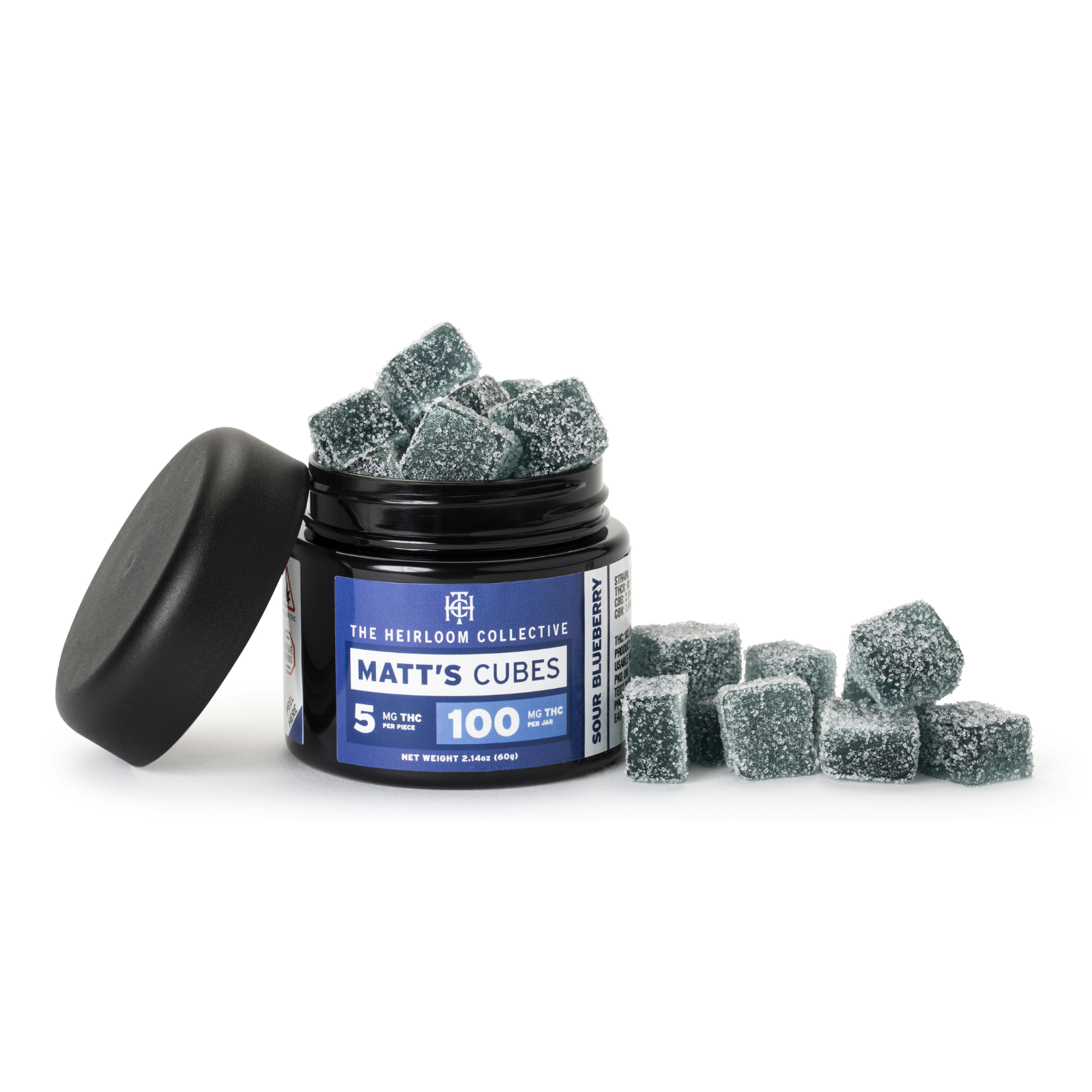 Photograph of product: 100mg Gummies | Matt's Cubes - Sour Blueberry | The Heirloom Collective