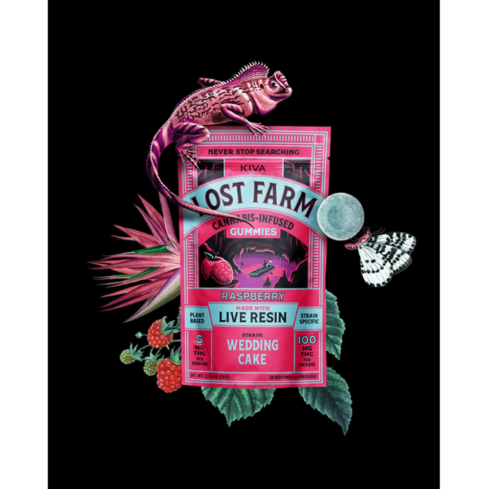 Photograph of product: Kiva | Lost Farm Raspberry Live Resin (Wedding Cake Strain) 10pk | 100mg