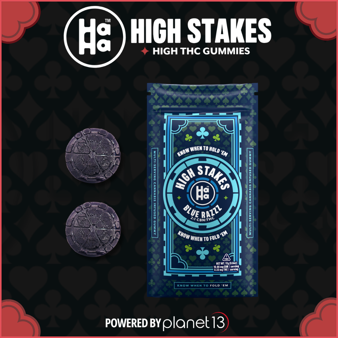 Photograph of product: HaHa High Stakes 2:1 Blue Razzz Gummies 100mg