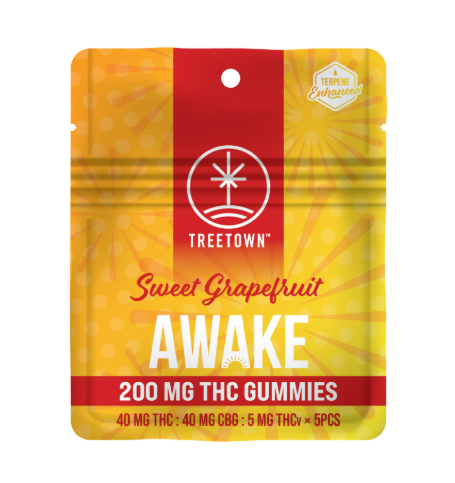 Photograph of product: 1:1:1/8 Awake | Sweet Grapefruit | 40mg TH-oui x 40mg CBG x 5mg TH-ouiv | 5pk | TreeTown