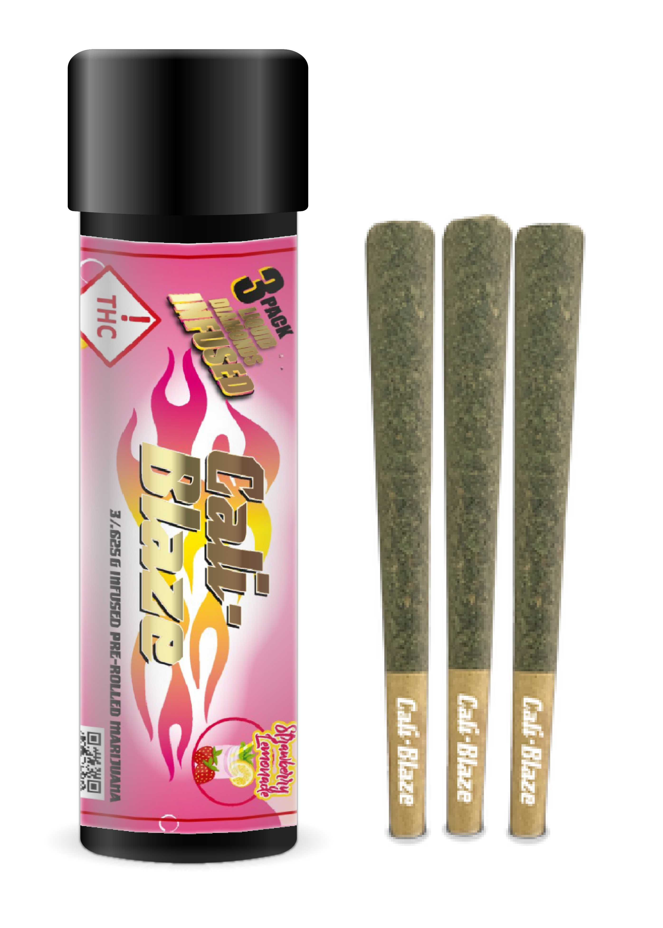 Photograph of product: Cali Blaze Strawberry Lemonade Infused Joint 3 Pack Joints 1.8g