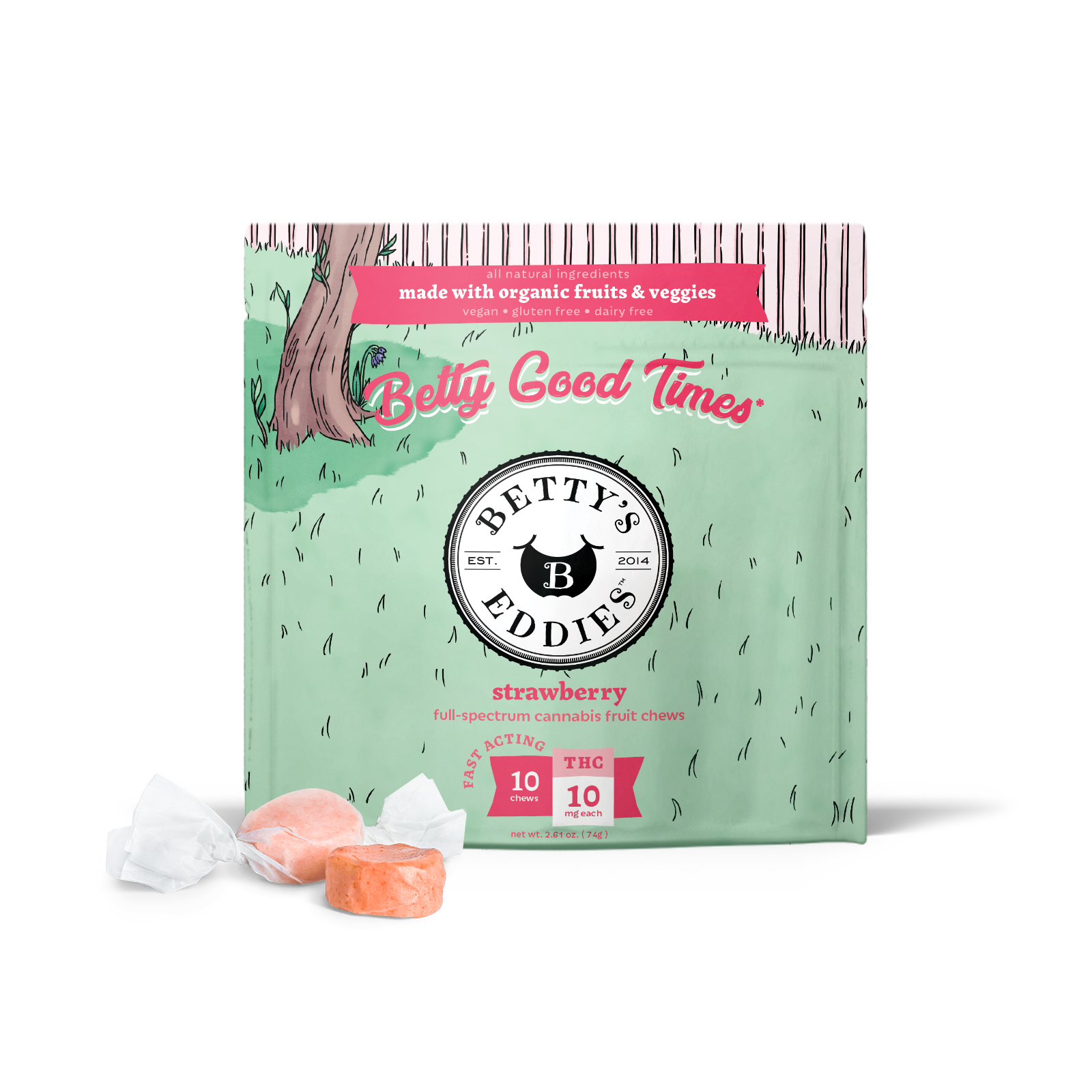 Photograph of product: Betty's Good Times Strawberry [10pk] (100mg TH-oui) Fruit Chews