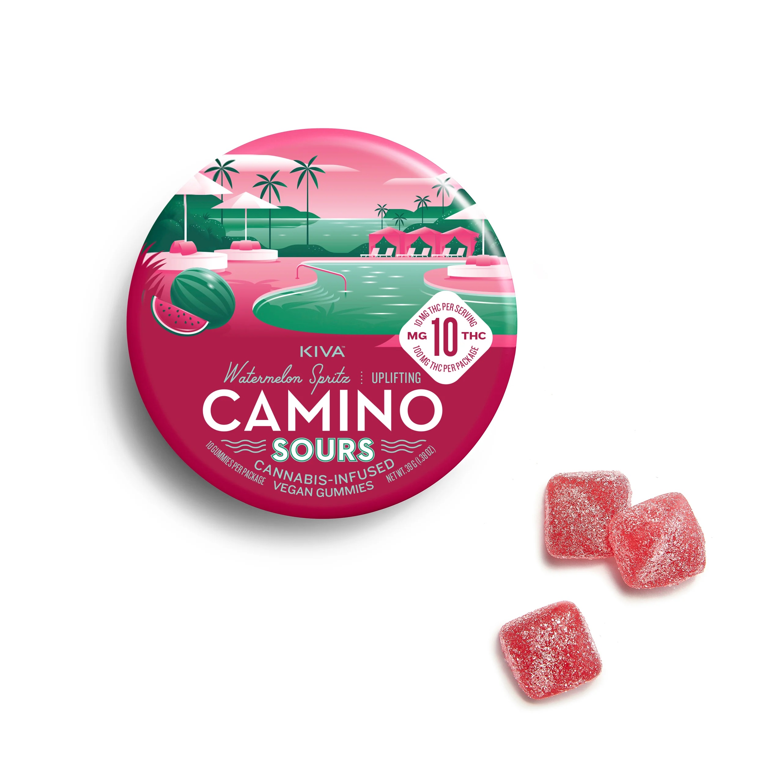 Photograph of product: Camino Sours Watermelon Spritz Gummies 10mg x 10-Pack
