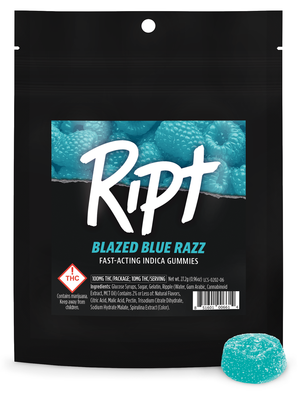 Photograph of product: Ripple | RIPT Gummies | 100mg | REC - Blazed Blue Razz (I)