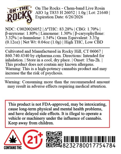 Photograph of product: Chem-Band 1g Live Rosin Disposable (H) 26052