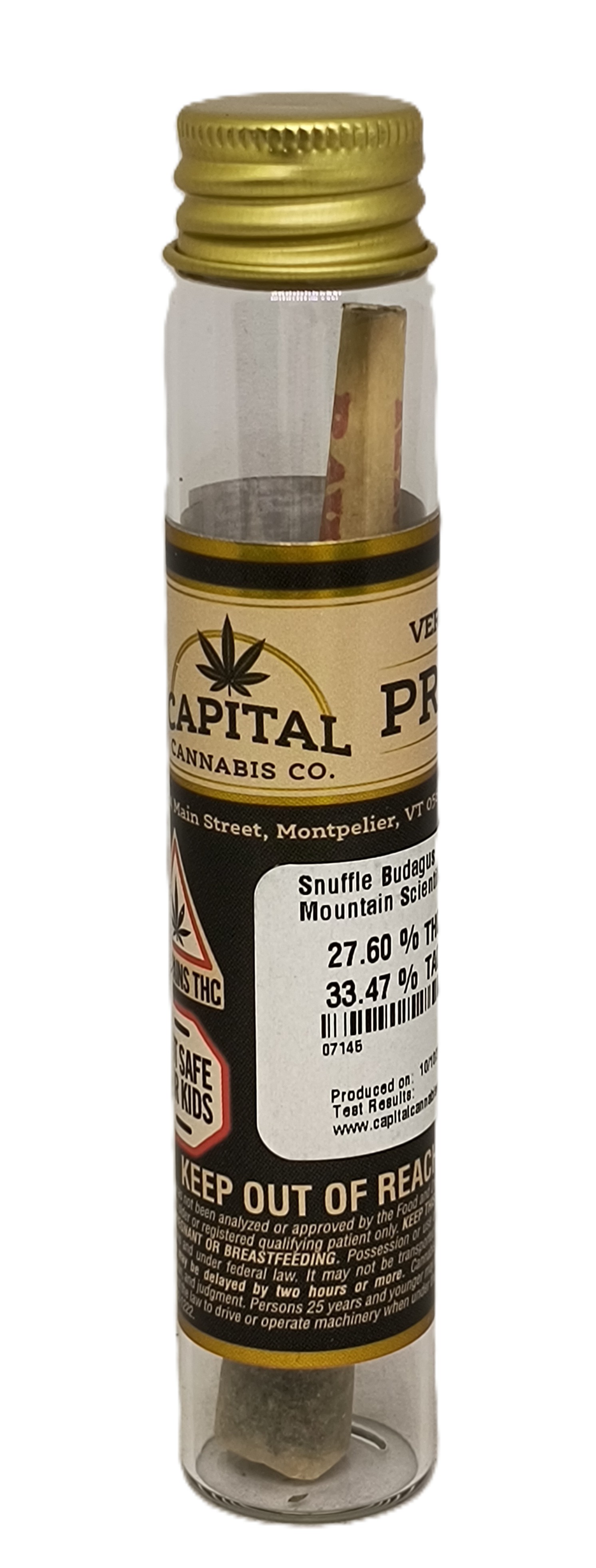 Photograph of product: Snuffle Budagus Pre-Roll | Green Mountain Scientific