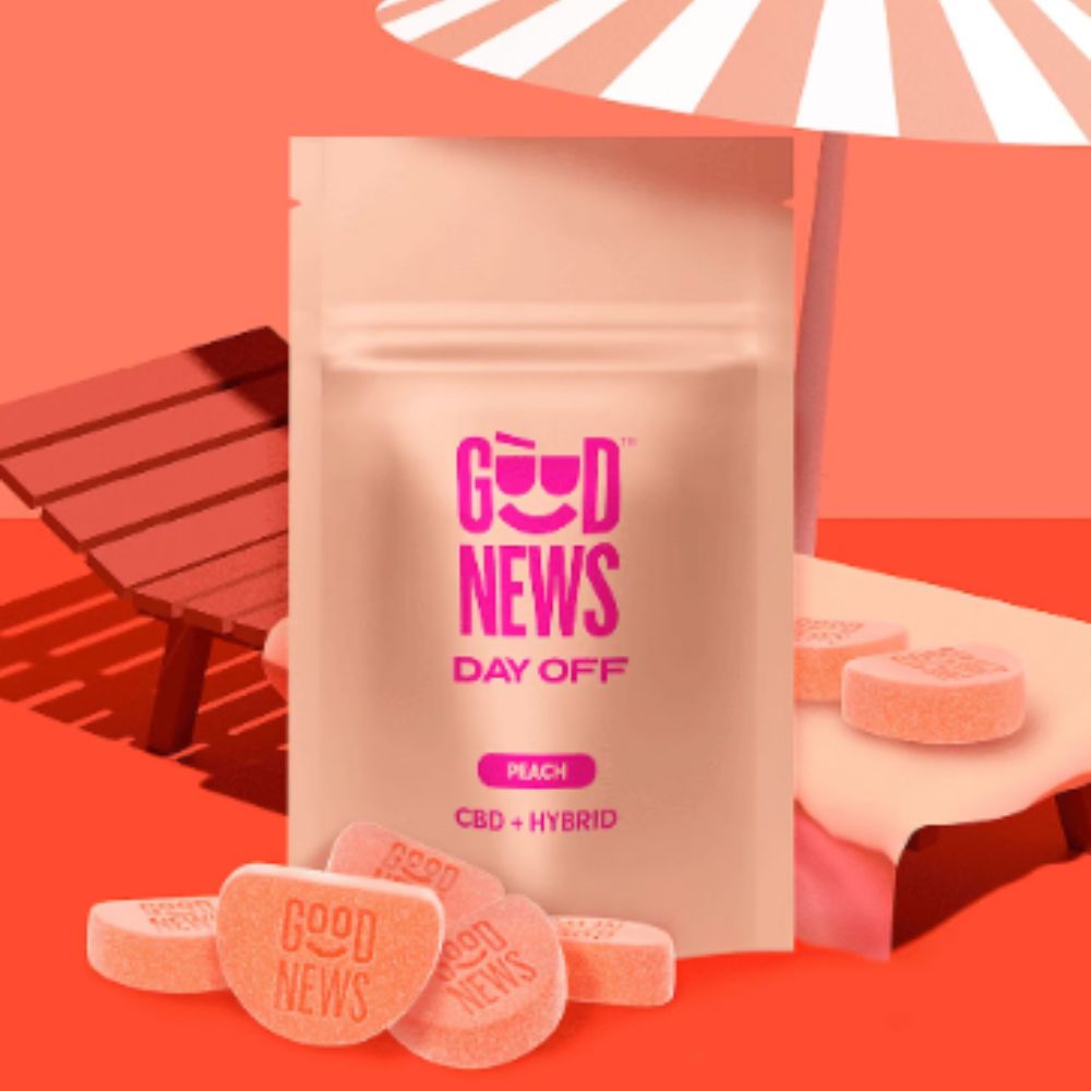 Photograph of product: Good News | Peach Day Off 1:1 CBD 10pk | 100mg