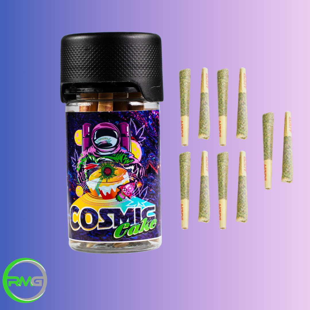 Photograph of product: Pre Roll Packs - 10 Pack - RMG - Cosmic Cake - (Oui'd Hybrid) - 25.87% TH-oui