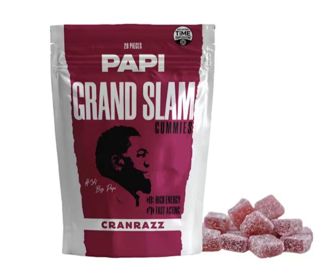 Photograph of product: Papi Grand Slam Cranrazz Fast Acting Rosin Gummies 100mg 20pk