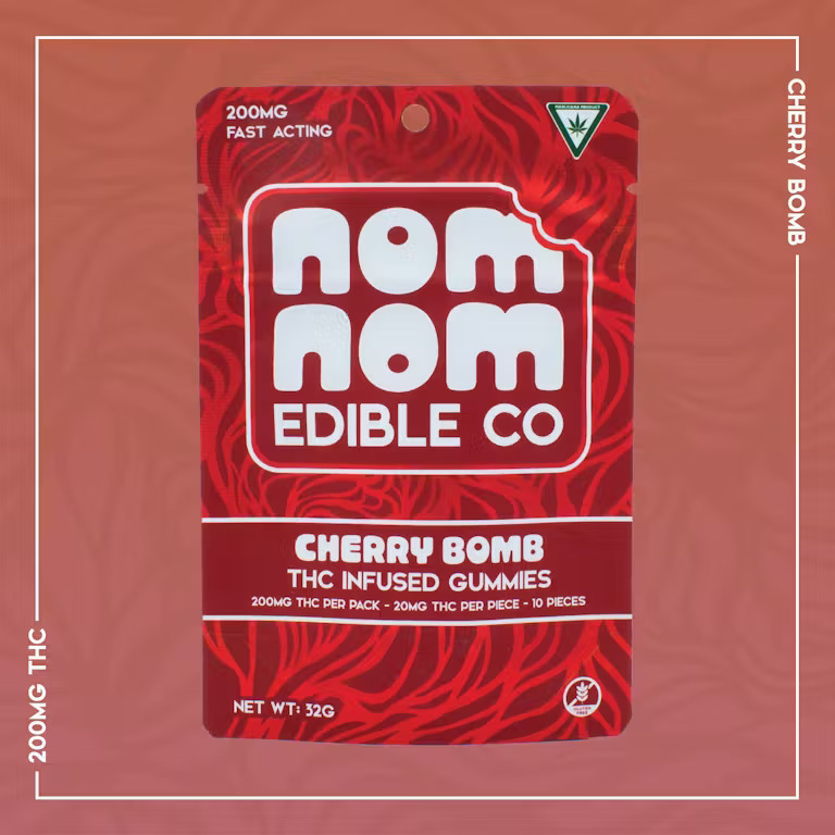 Photograph of product: Gummies - Nom Nom - (200mg) - Cherry Bomb - (Hybrid)