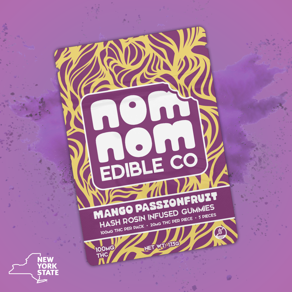 Photograph of product: Nom Nom - Live Rosin Gummies - Mango Passionfruit - 5pk - 100mg