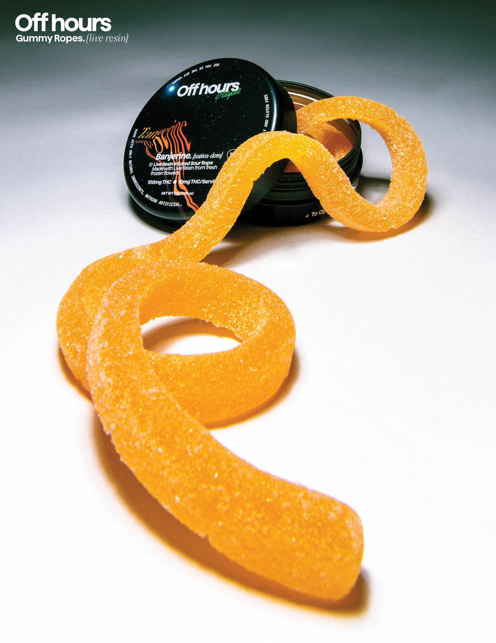 Photograph of product: Off Hours - Banerine - Sour Tangerine Sunrise - Live Resin Rope - 100mg