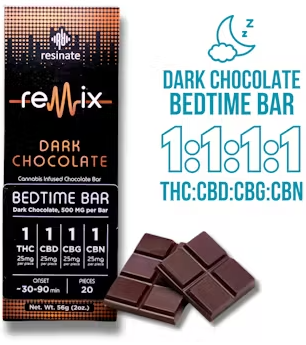 Photograph of product: 1:1:1:1 TH-oui:CBD:CBG:CBN Dark Chocolate Bedtime Bar