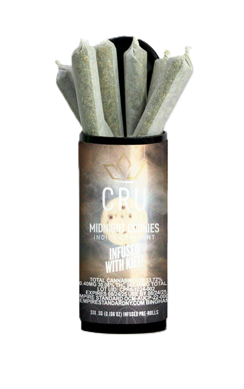 Photograph of product: CRU | Midnight Cookies | Kief Infused Pre-Rolls 6x0.5g