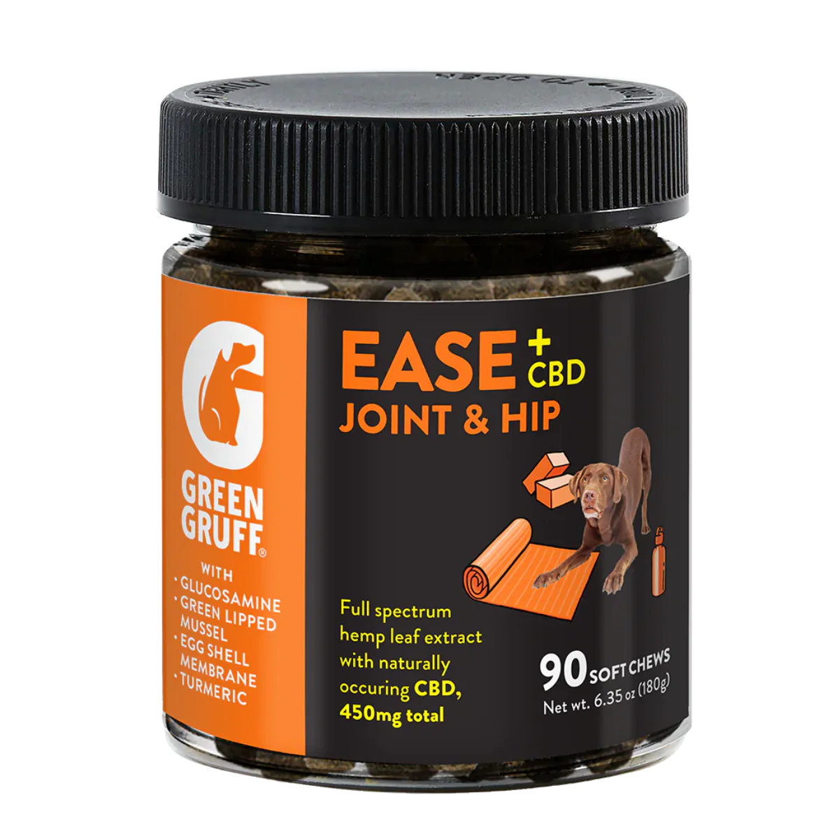Photograph of Product: Green Gruff | Ease Plus CBD (pet) | Joint and Hip Supplements | 90ct