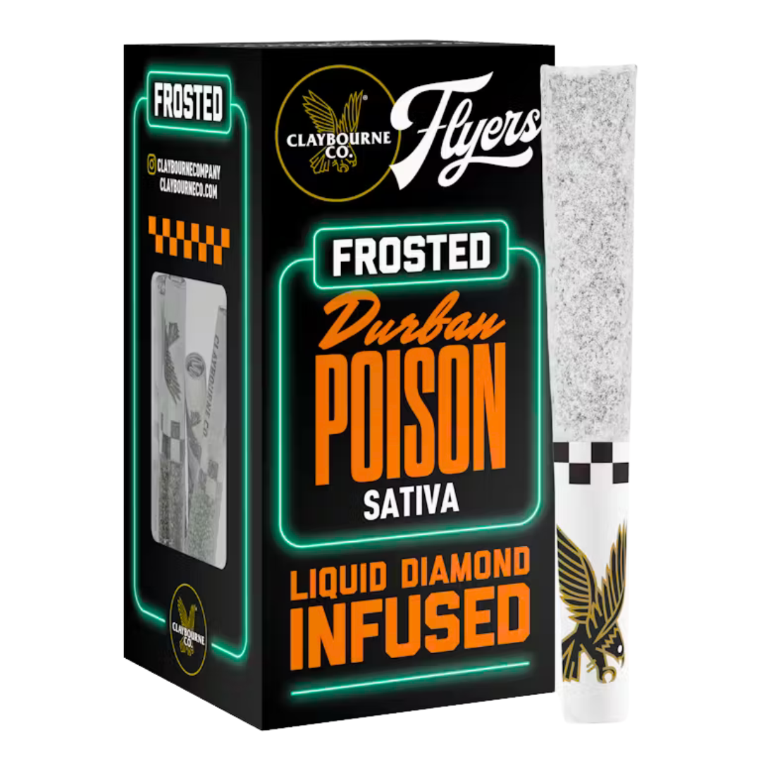 Photograph of product: DURBAN POISON LIQUID DIAMOND INFUSED TH-ouia DUSTED 5PK PREROLLS