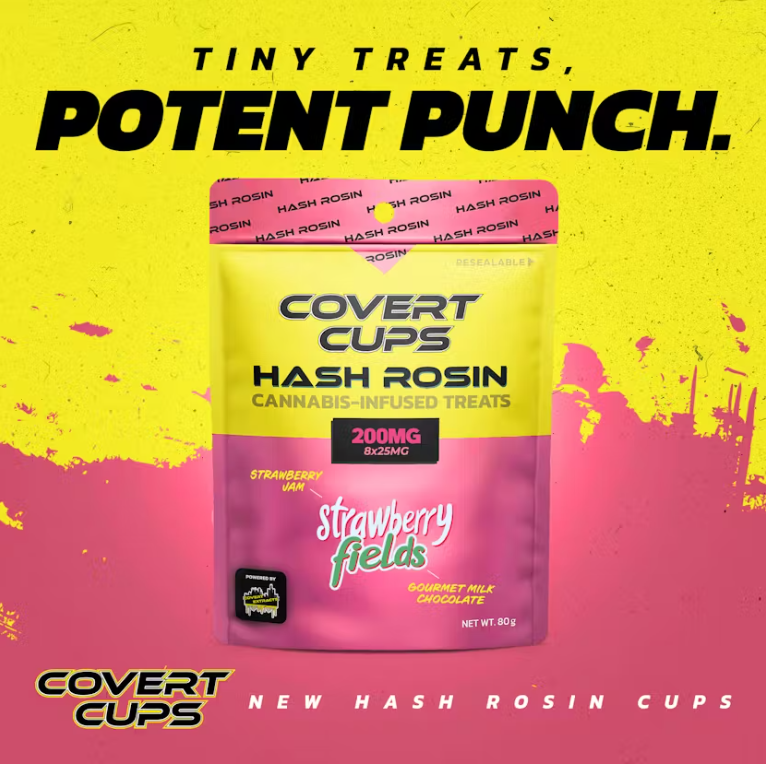 Photograph of product: Covert Cups | Strawberry Fields | au chocolat Rosin Infused Chocolates 200mg