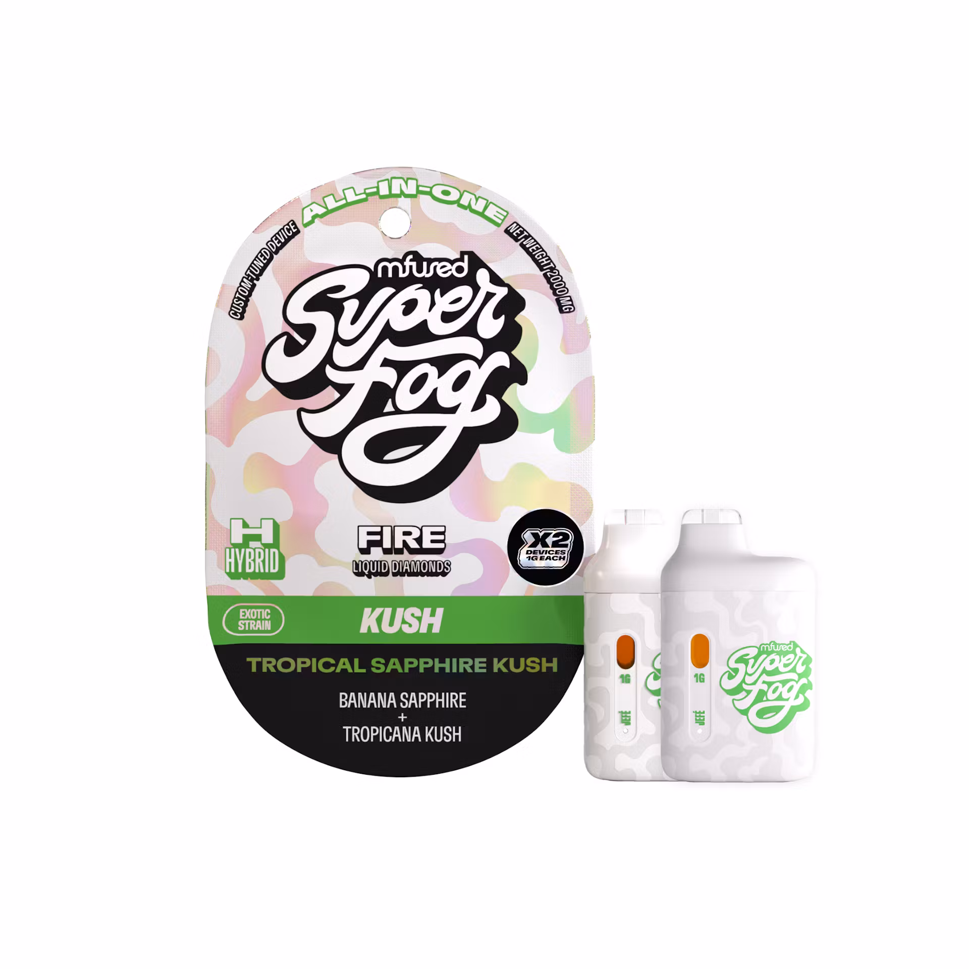 Photograph of product: Mfused I Tropical Sapphire Kush | Fire Jefe I Hybrid | AIO | 2pk