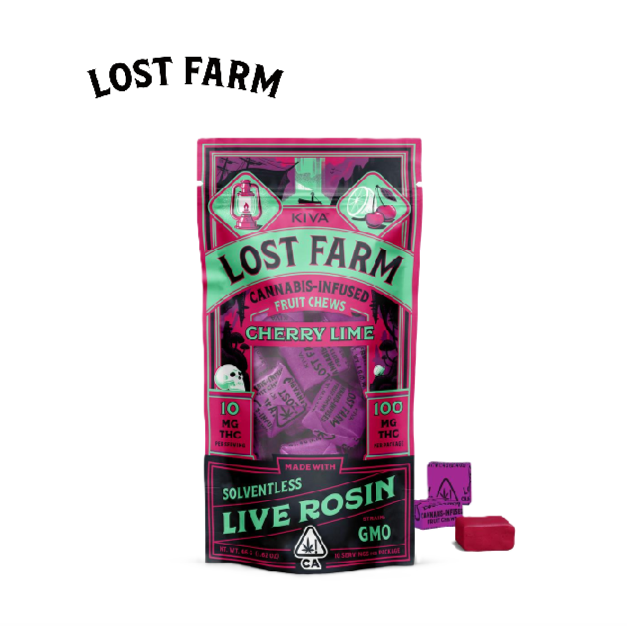Photograph of product: CHERRY LIME GMO 100MG LIVE ROSIN 10 PACK FRUIT CHEWS