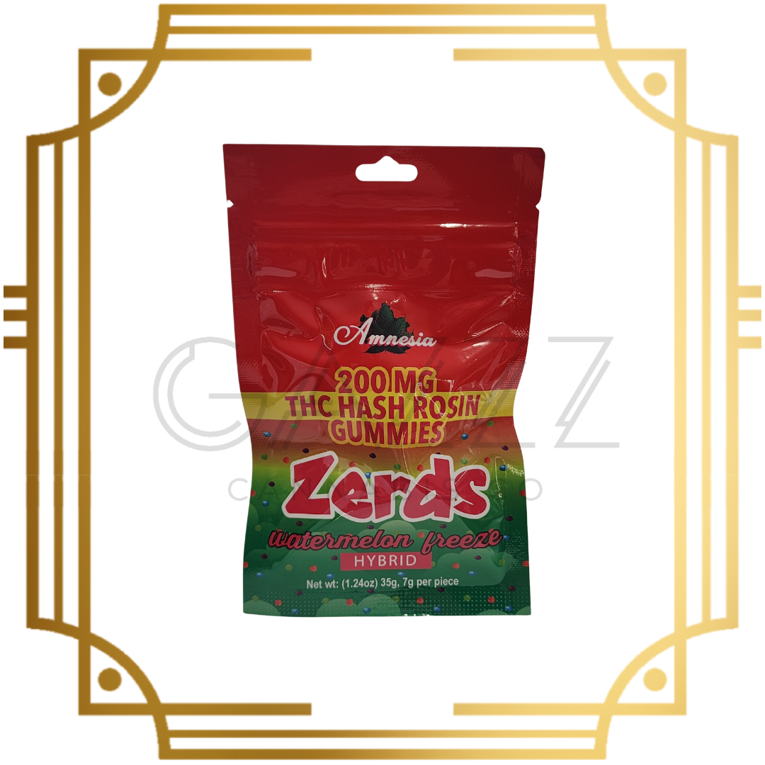 Photograph of product: Amnesia Zerds Watermelon Freeze au chocolat Rosin Gummies 200MG