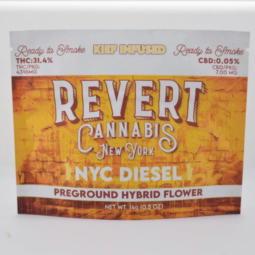 Photograph of product: Revert | NYC Diesel | Hybrid | Kief Infused Pre Ground Flower - 14g