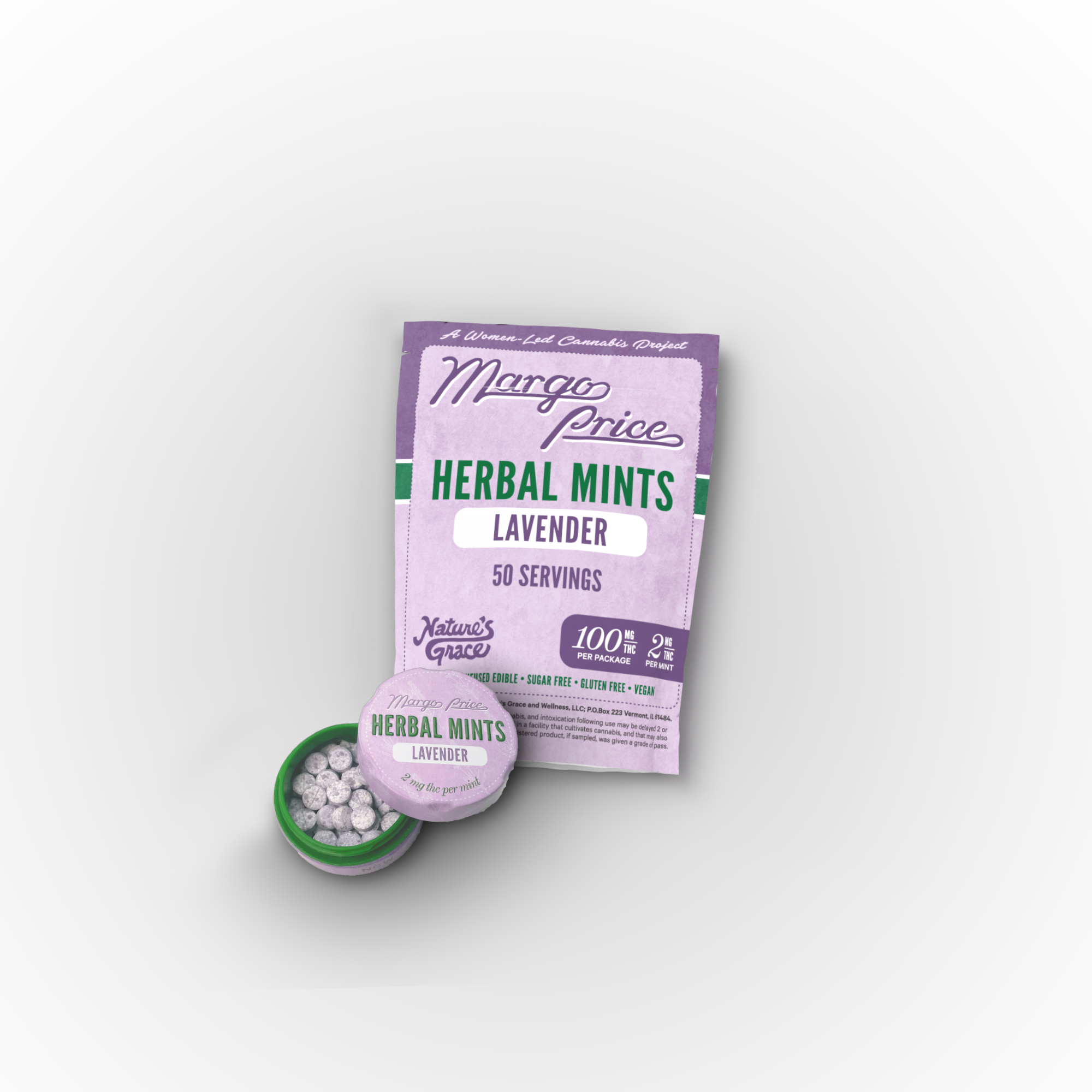 Photograph of product: Lavender | 2mg | 50pk Herbal Mints | Margo Price