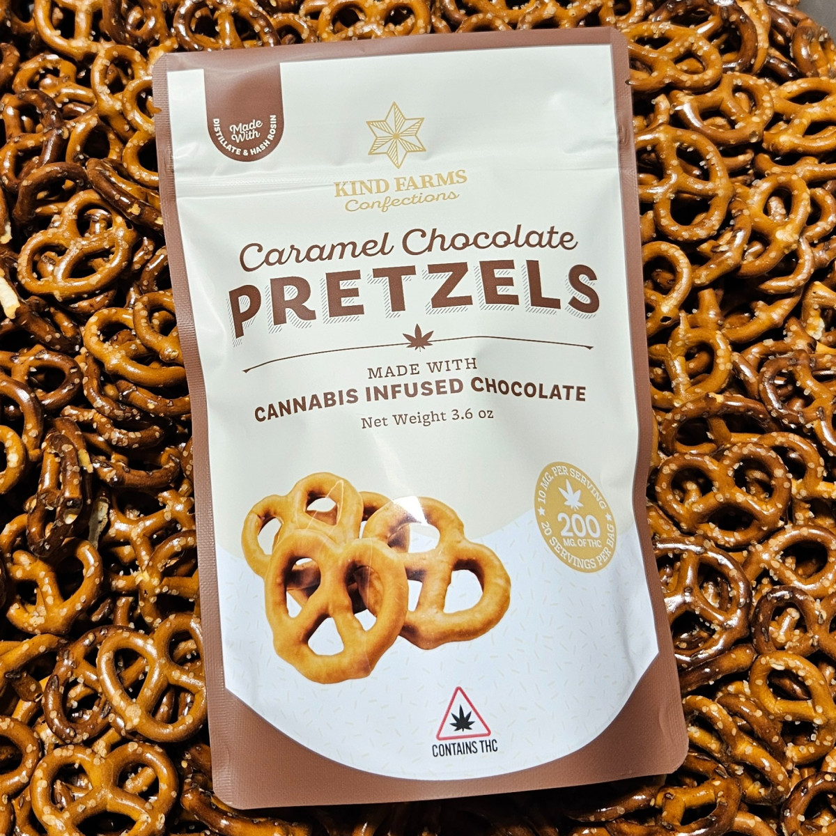 Photograph of product: Kind Farms - Carmel Chocolate Pretzels - 200mg