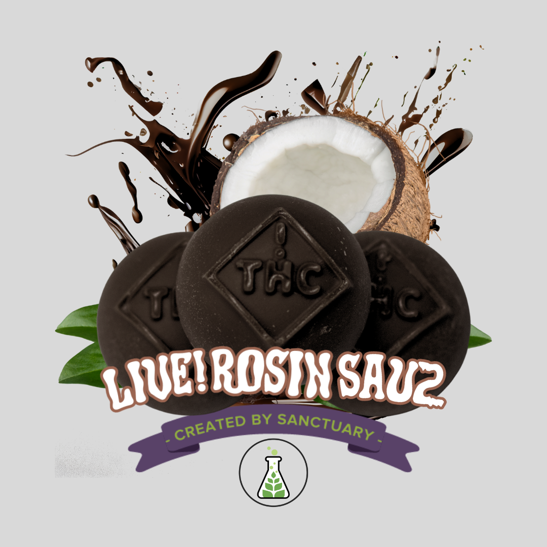 Photograph of product: Live Rosin Sauz Coconut Dark Chocolate Bites 60mg 6pk