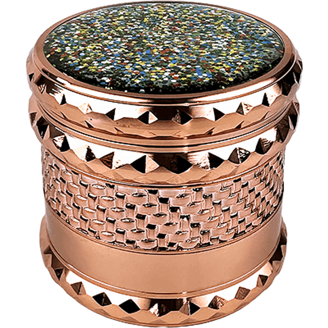 Photograph of product: 63mm Zinc 4 Piece Grinder Iridescent Diamond with Glitter Top