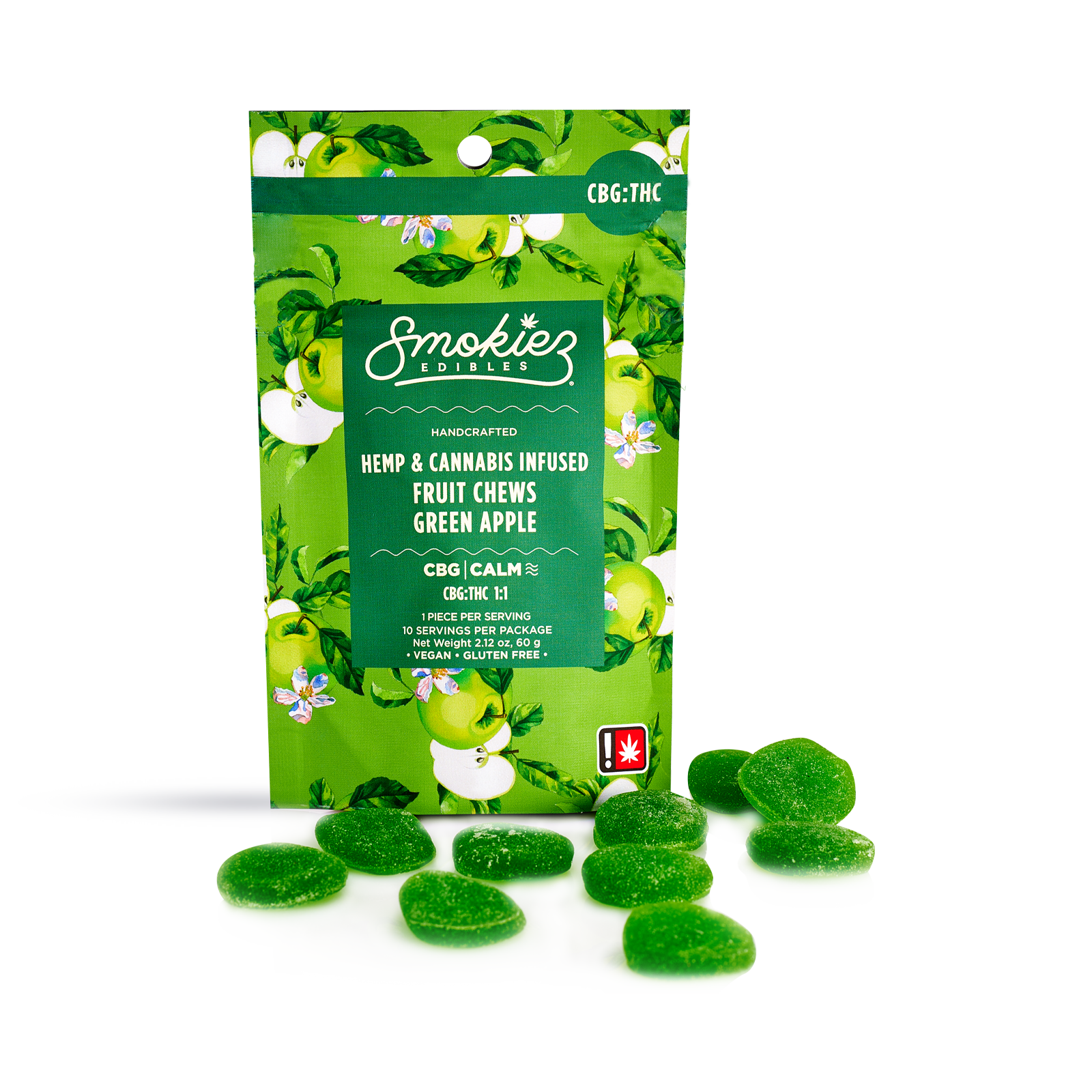 Photograph of product: Sweet Green Apple Fruit Chews | 1:1 TH-oui:CBG | 10pk Gummies