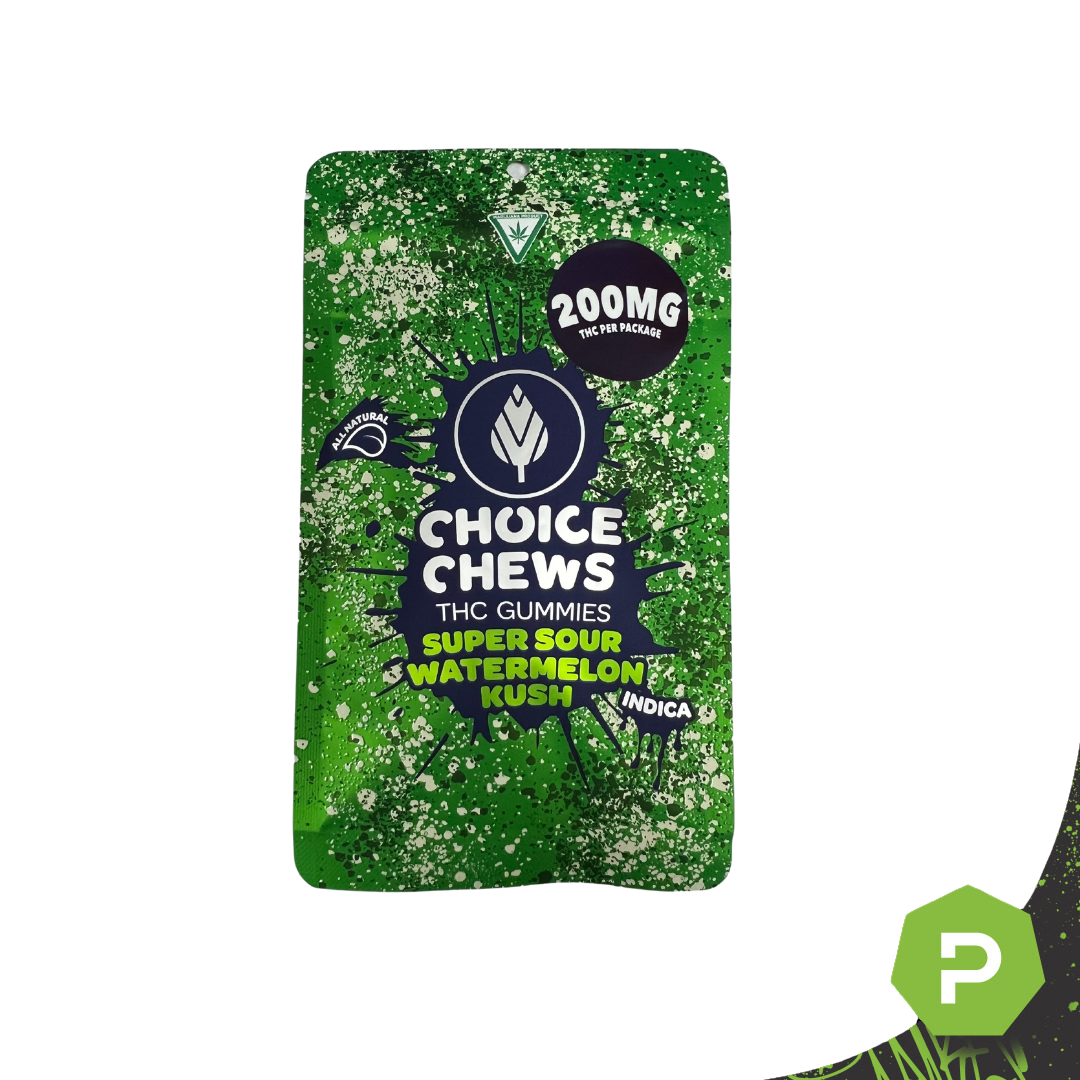 Photograph of product: Choice Chews | 200mg Gummies | Super Sour Watermelon Kush