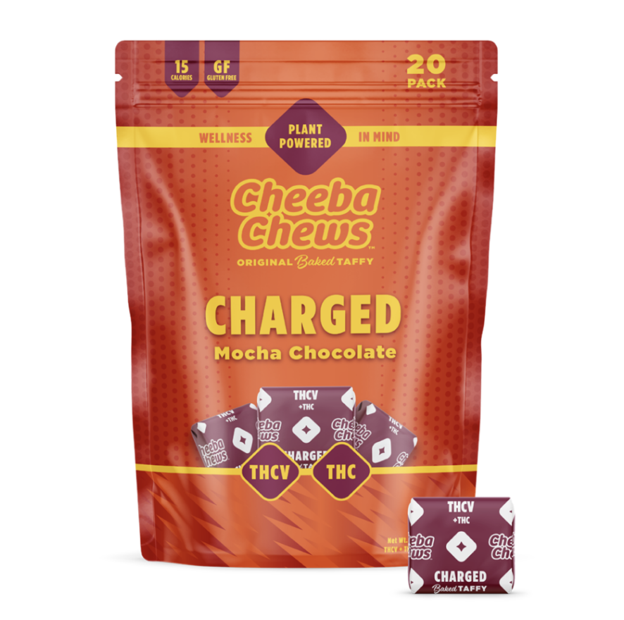 Photograph of product: Cheeba Chews 2:1 Charged Mocha Chocolate Taffy 20pk