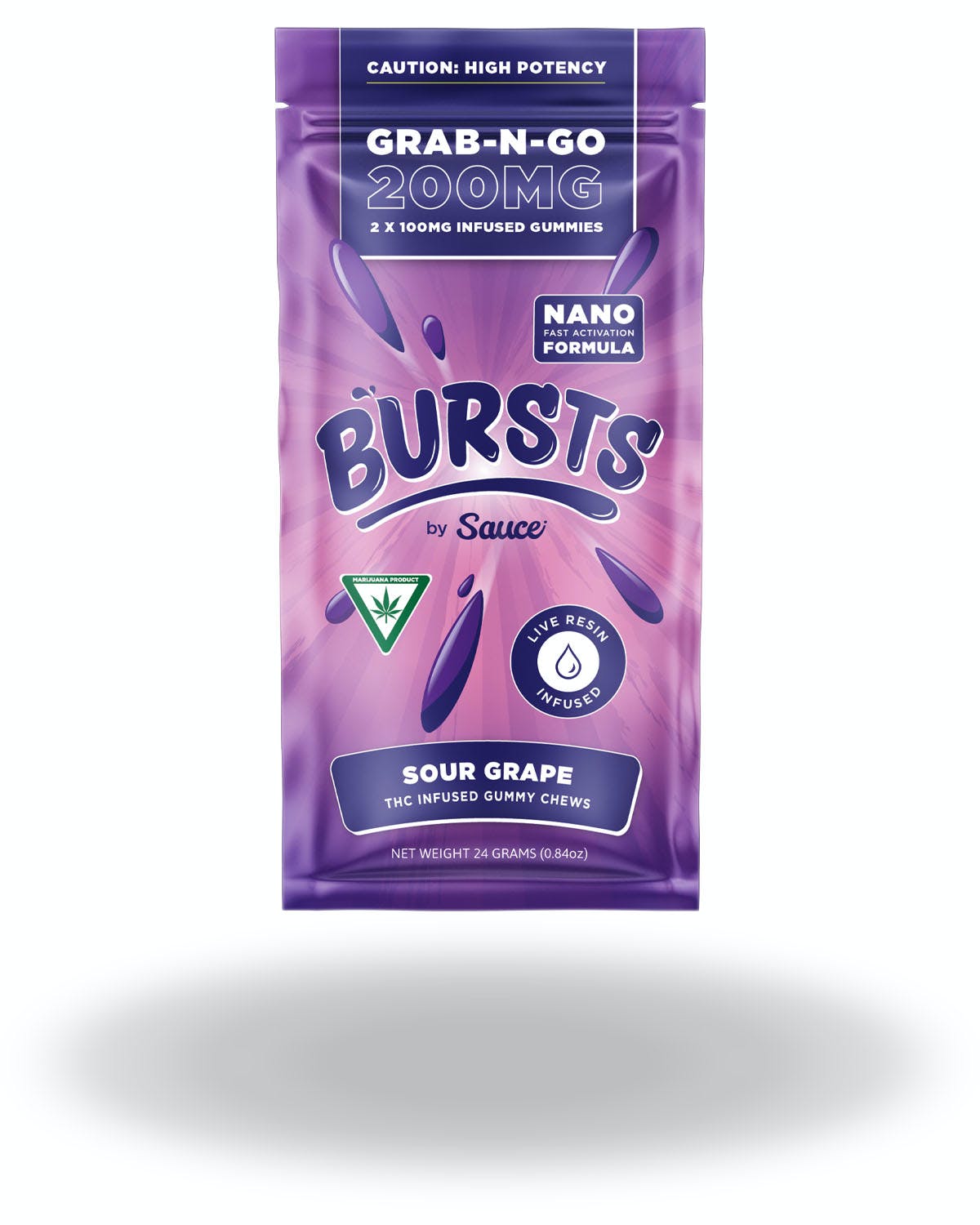 Photograph of product: Sauce Grab-N-Go Gummies 200mg Sour Grape