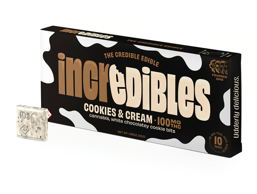 Photograph of product: Incredibles | Cookies & Cream | Chocolate Bar | 100mg