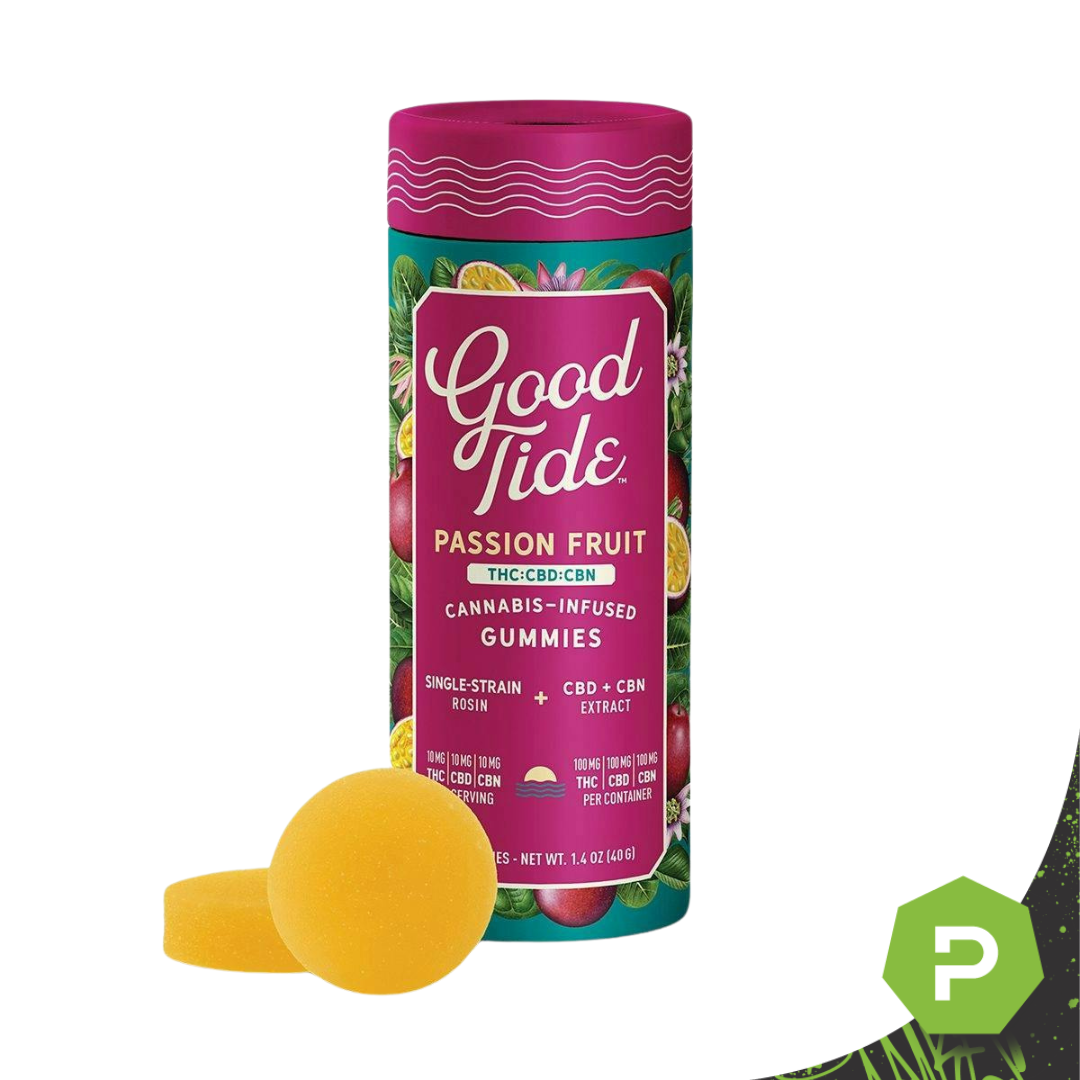 Photograph of product: Good Tide | 200mg Rosin Gummies | Passion Fruit 2:1:1 THC:CBD:CBN