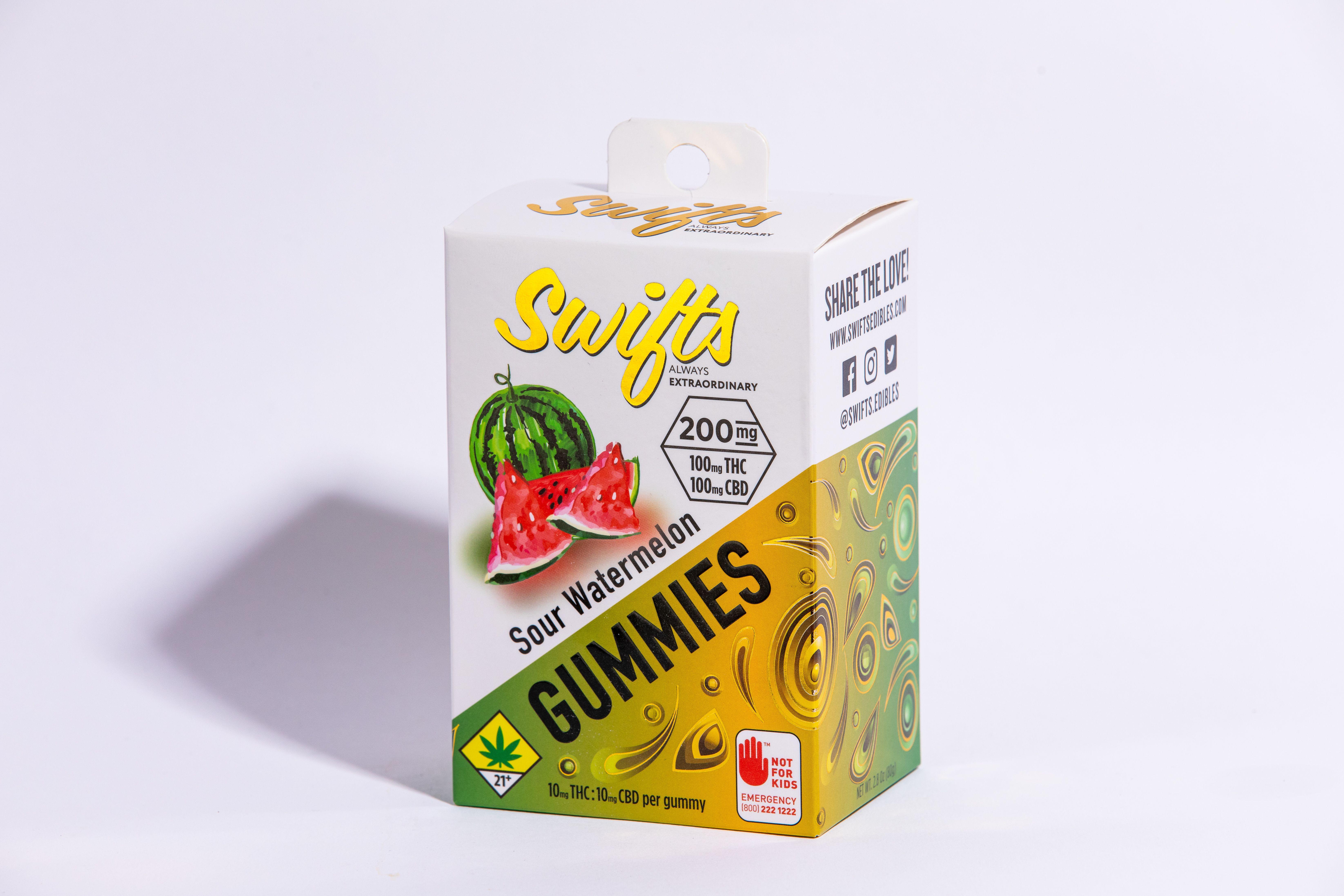 Photograph of product: Swifts | Watermelon | Oui'd Gummies | 10pk | 200mg TH-oui:CBN 1:1