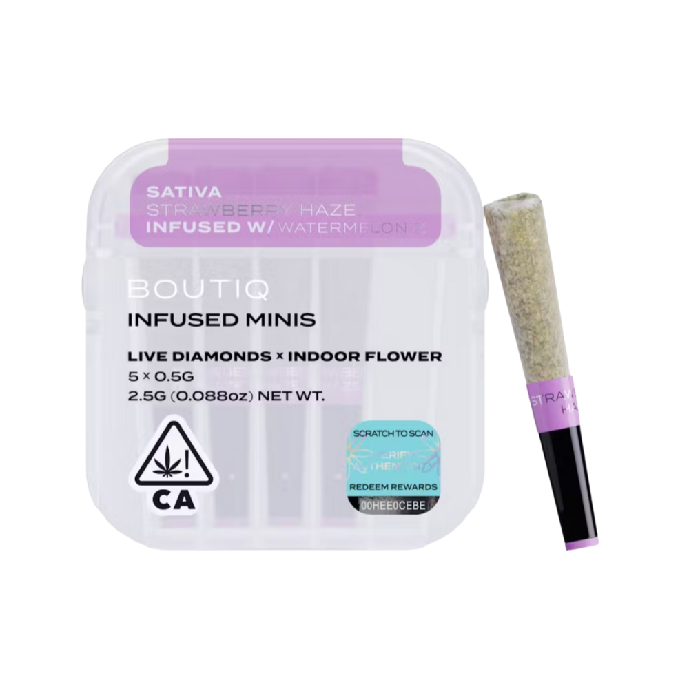Photograph of product: Boutiq Mini Infused 5pk Prerolls 2.5g Strawberry Haze