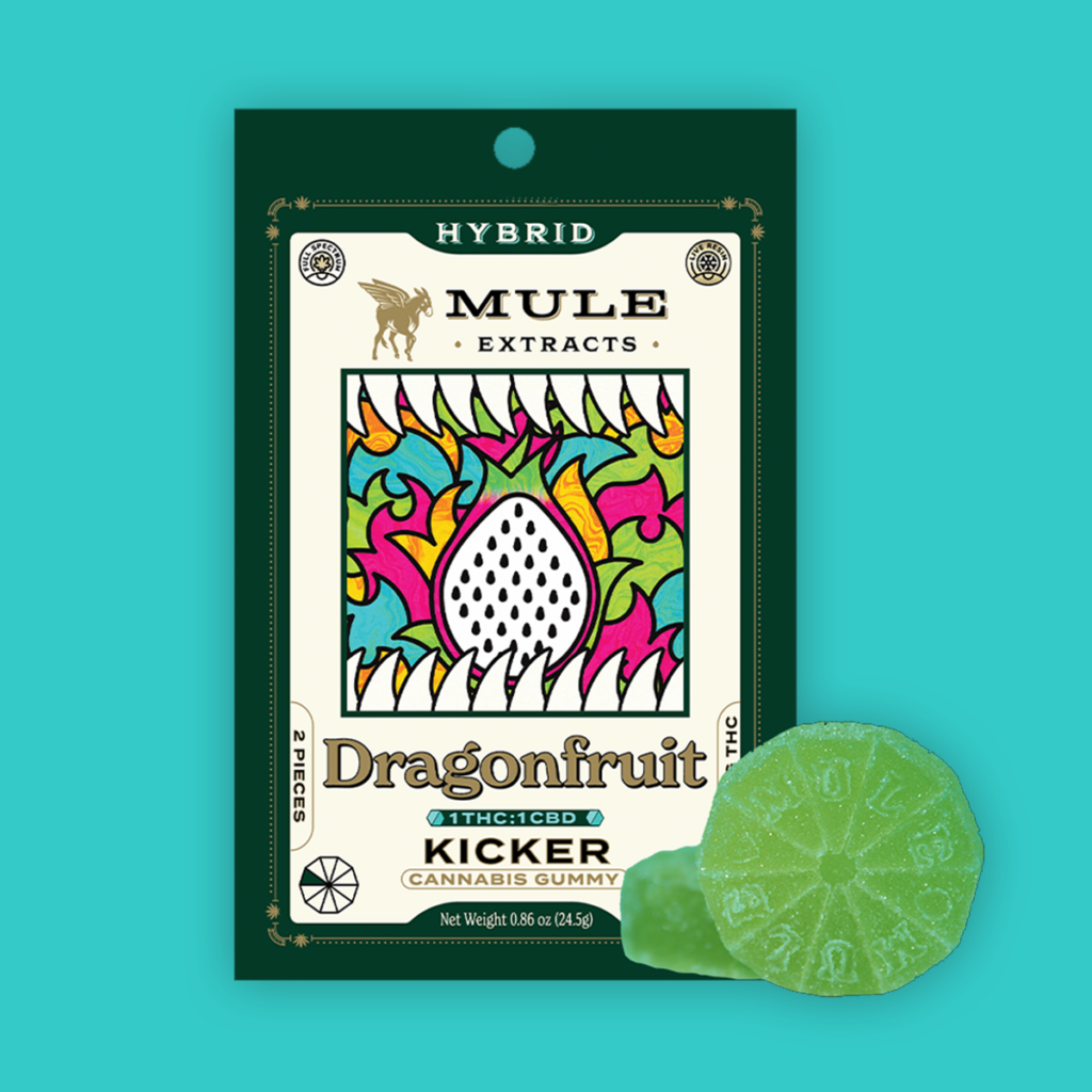 Photograph of product: Edibles: Mule Extracts: Dragonfruit: 10 pack: 100mg TH-oui: 100mg CBD