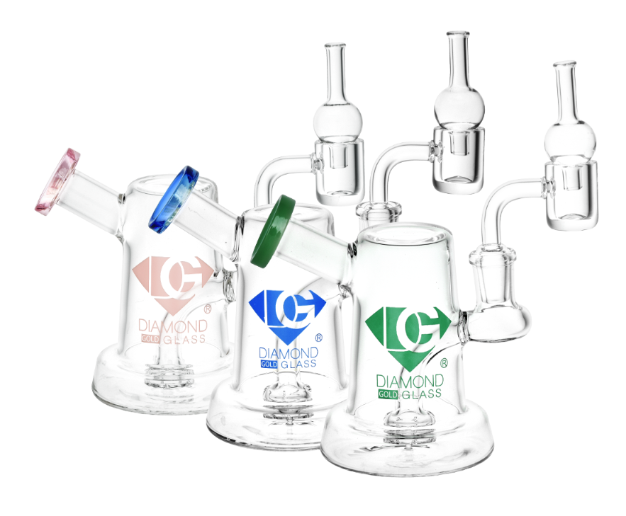 Photograph of product: Diamond Glass Gold Jug Mini Dab Rig Set | 6" | 14mm F