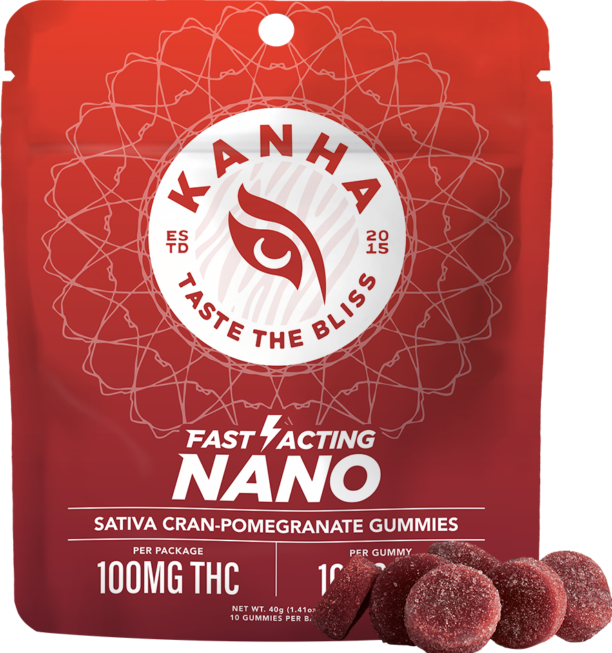 Photograph of product: KANHA Gummies 100mg Nano: Sativa Cran Pomegranate 10pc