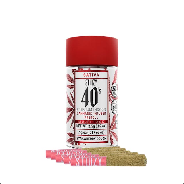 Photograph of product: 2.5G Pre-Roll Infused Strawberry Cough 40's 5pk - Strawberry Cough