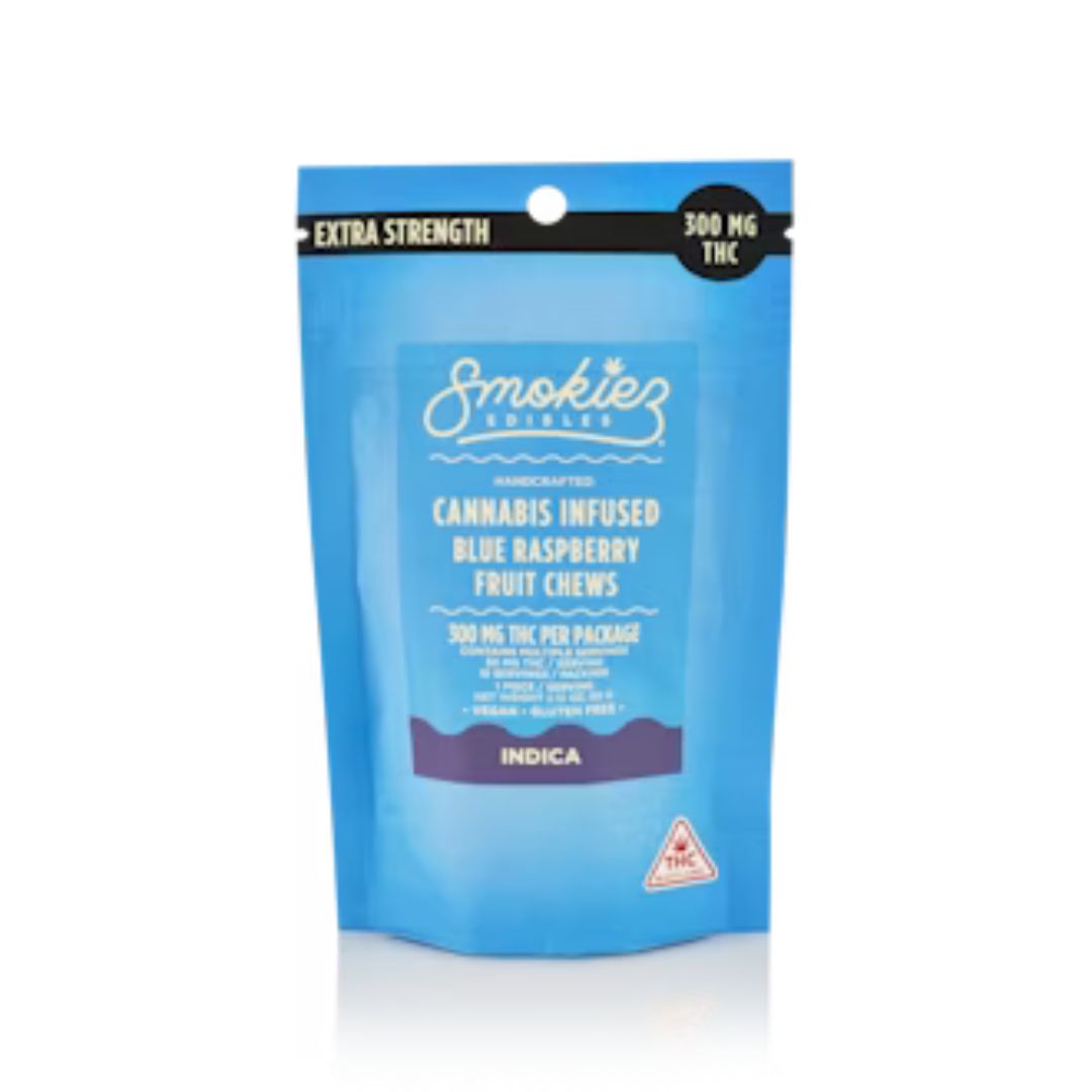 Photograph of product: MED ONLY - Smokiez 30mg Blue Raspberry Fruit Chews - 300mg