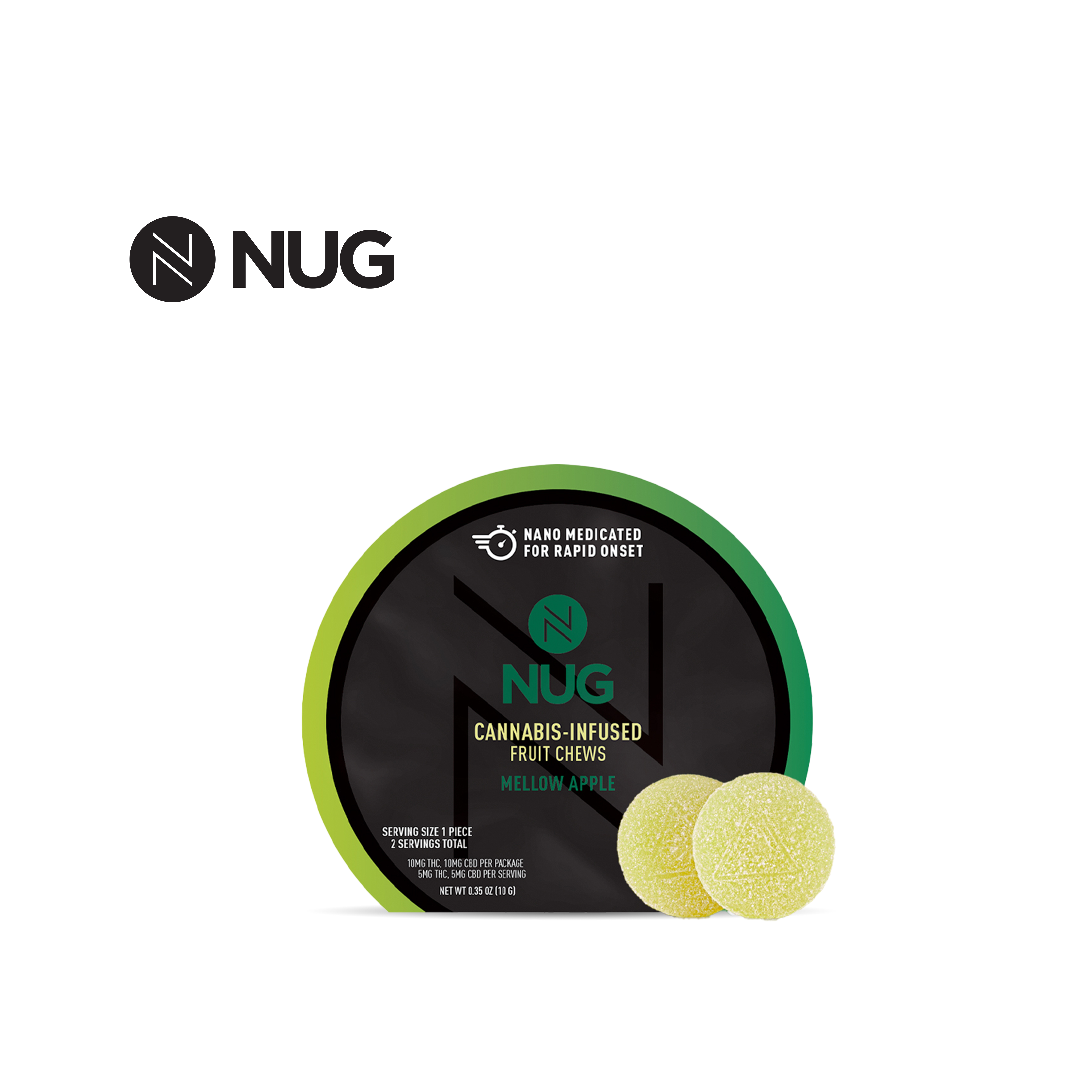 Photograph of product: MELLOW APPLE 1:1 20MG CBD:TH-oui 2 PACK CHEWS