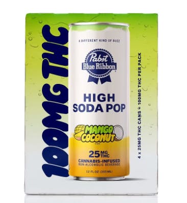 Photograph of product: 4pk Mango Coconut 25mg - Infused High Seltzer PBR - Retail