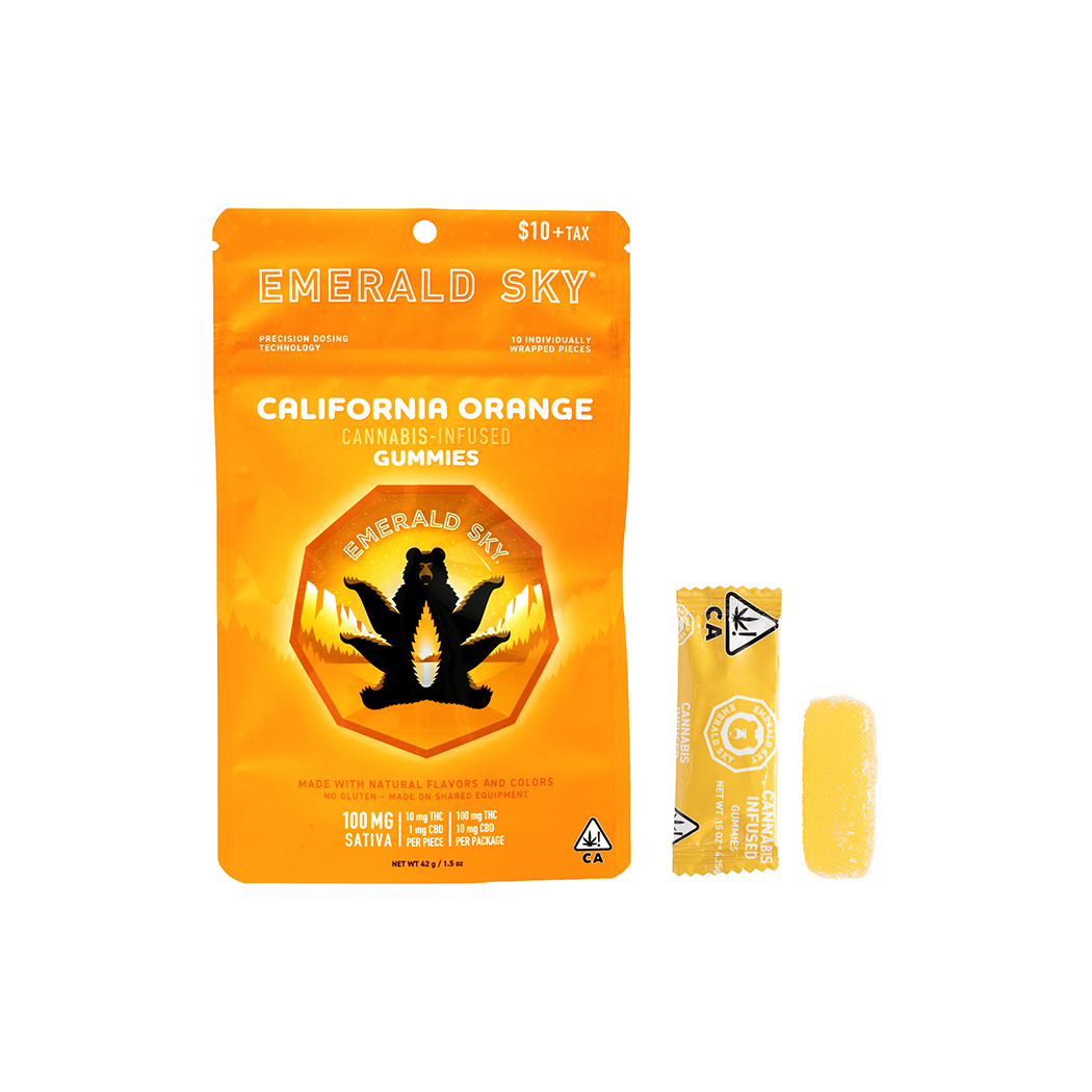 Photograph of product: CALIFORNIA ORANGE GUMMIES 100MG 10 PACK