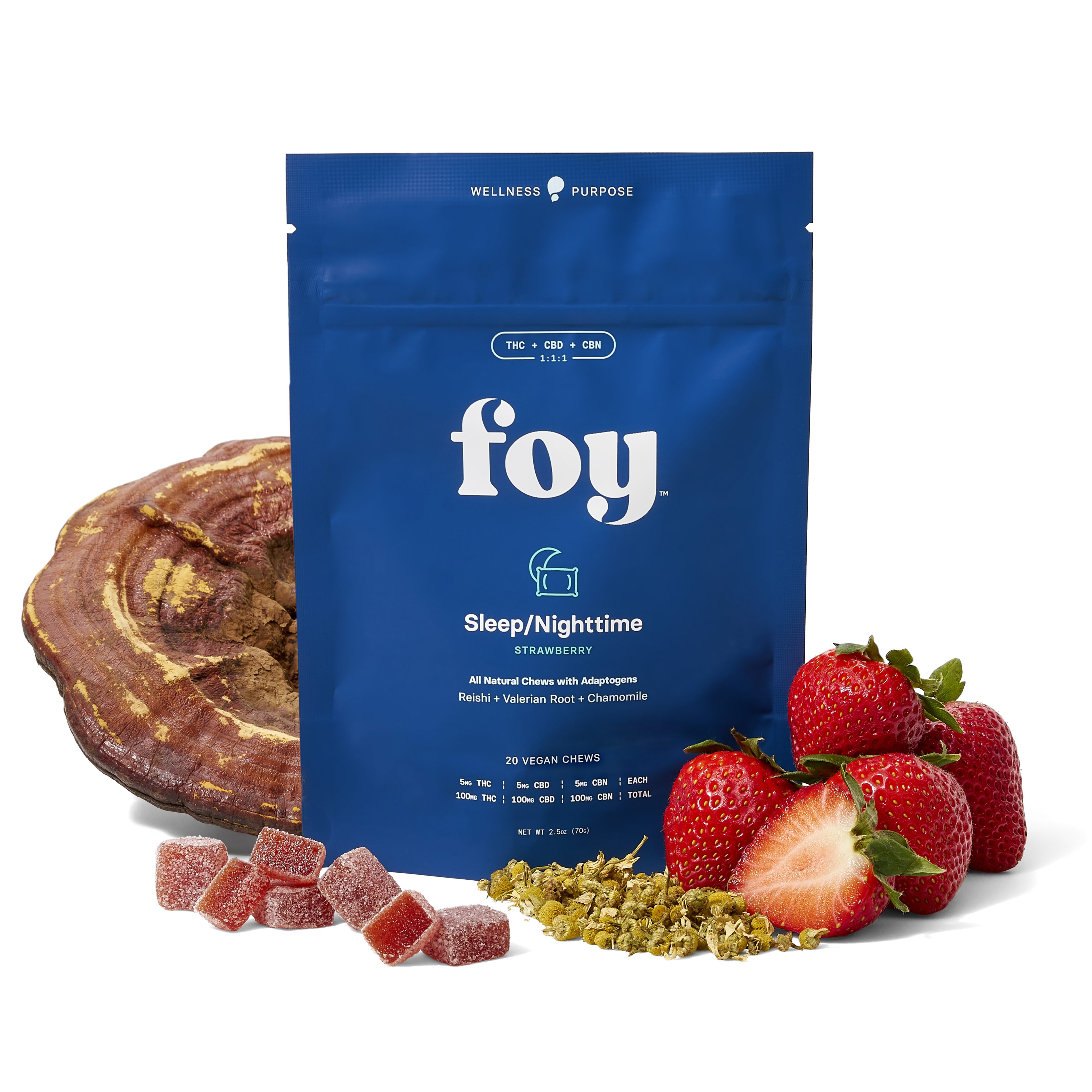 Photograph of product: Nighttime/Sleep Chews with Organic Adaptogens 1:1:1 TH-oui/CBD/CBN - 100mg, 20 pck