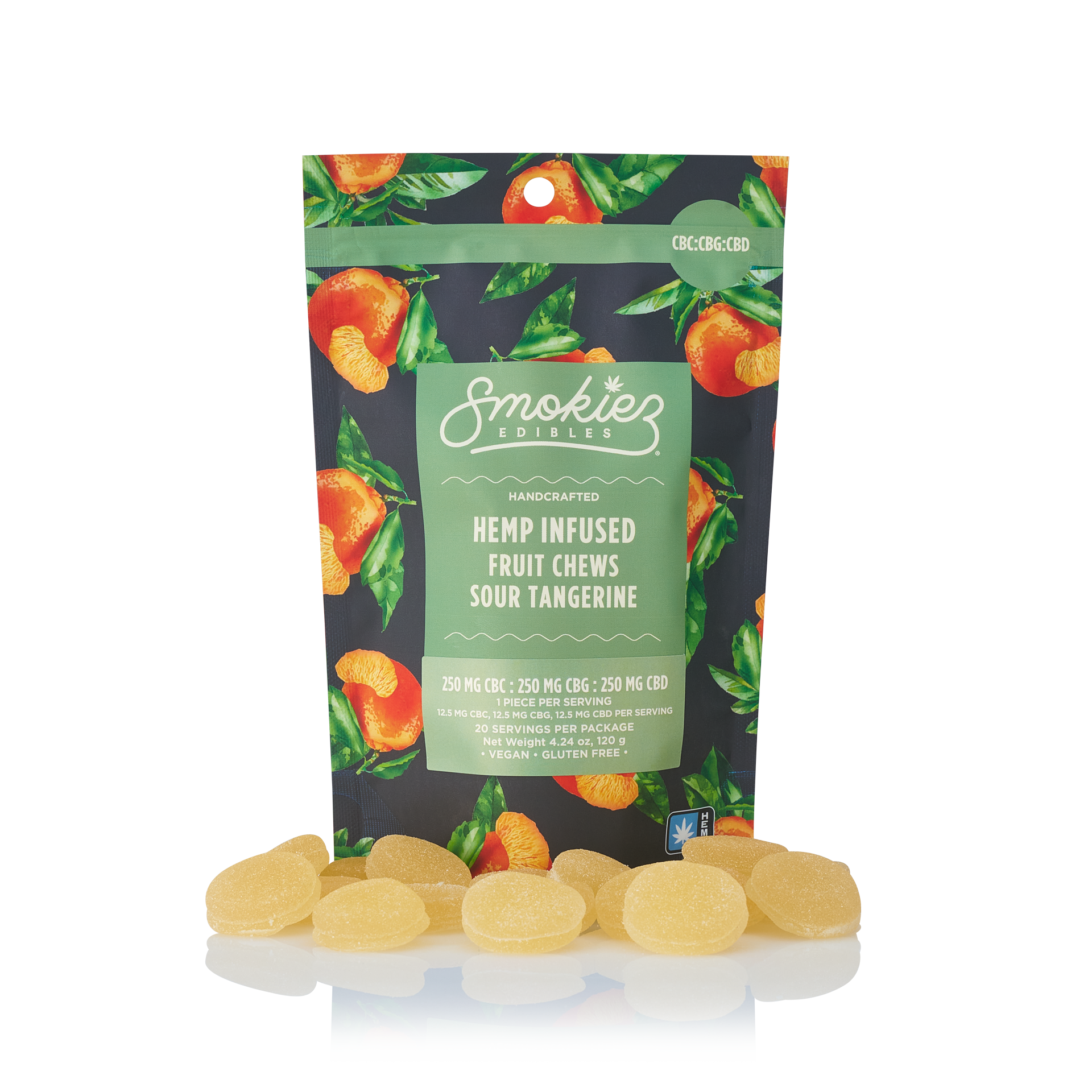 Photograph of product: 1:1:1 CBC/CBG/CBD Sour Tangerine Fruit Chews | 750mg 20pk