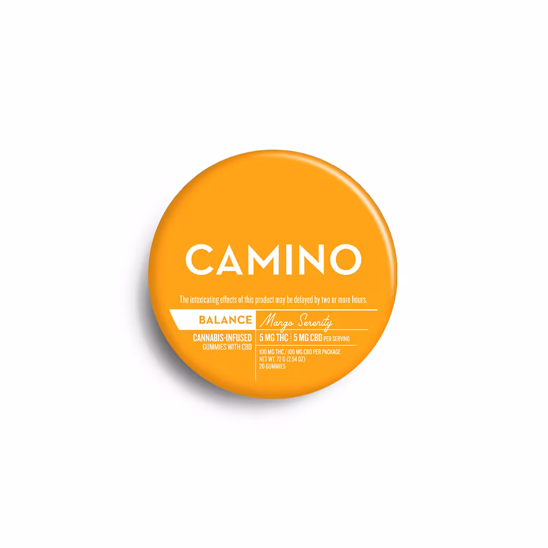 Photograph of product: Camino | Mango Serenity | Gummies | 1:1 CBD:THC | 20 pack 100mg