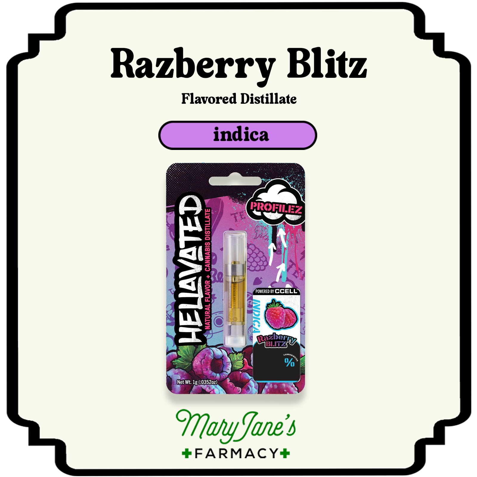 Photograph of product: Razberry Blitz Profilez Flavored Distillate Cartridge | 1g