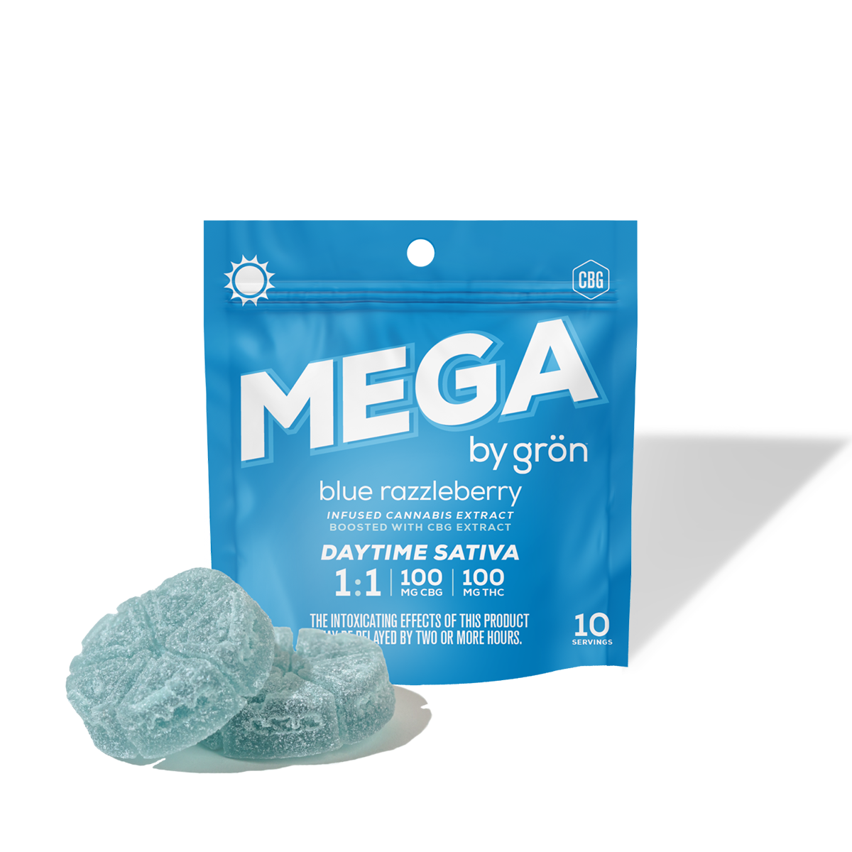 Photograph of product: Gron MEGA Pearls Blue Razzleberry 1:1 Pearls 2-Pack 100mg